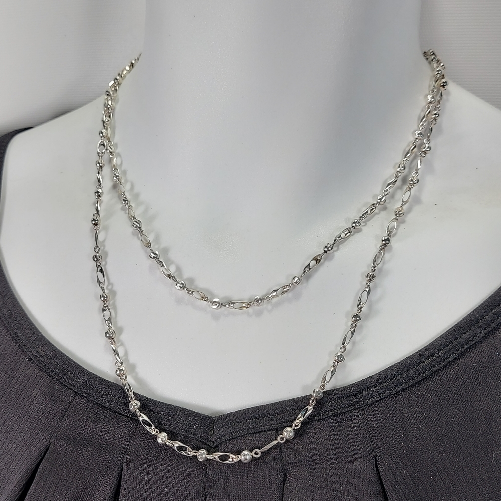 Set of 2 Unique Silver tone Chain Necklaces